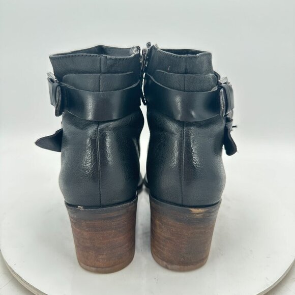 Franco Sarto A Linden2 Women Size 8.5 Black Leather Side Zip Buckle Pump Boot - Picture 5 of 11